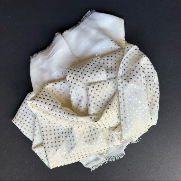 Gucci, GUCCY Modal Cashmere Shawl, White with Gold Stars and Retro Font “Guccy” - Picture 2 of 15